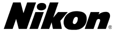 A black and white image of the Nikon logo